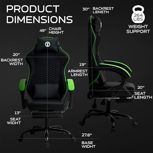 Titano Cobra Elite Silla para juegos con reposapiés, diseño cómodo con asiento acolchado de cuero, ruedas 360 con soporte para el cuerpo totalmente reforzado con acero, negro/verde