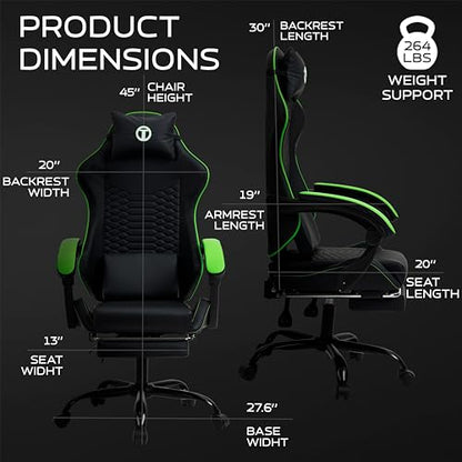 Titano Cobra Elite Silla para juegos con reposapiés, diseño cómodo con asiento acolchado de cuero, ruedas 360 con soporte para el cuerpo totalmente reforzado con acero, negro/verde