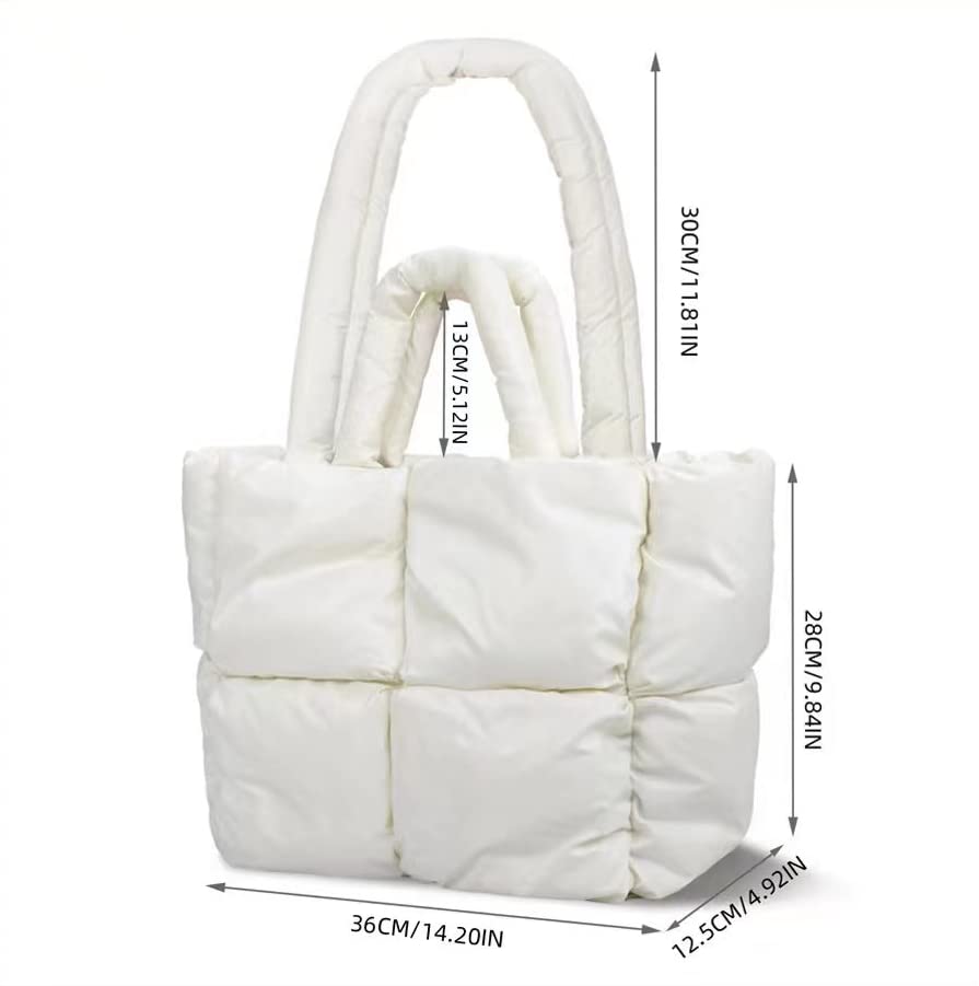 oexe Bolso de mano Puffy, Bolsos para mujer, Bolso de mano grande, Bolsos acolchados para mujer, Bolsos de lujo para mujer (Blanco-M)