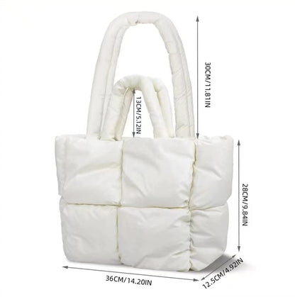 oexe Bolso de mano Puffy, Bolsos para mujer, Bolso de mano grande, Bolsos acolchados para mujer, Bolsos de lujo para mujer (Blanco-M)