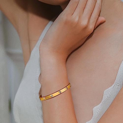 Pulseras de oro para mujer – 2 piezas chapadas en oro de 18 quilates con circonita cúbica de amor, pulsera de amistad de cristal, joyería, fiesta de boda, Navidad, día de San Valentín, regalos de cumpleaños para su novia, hermana, hija