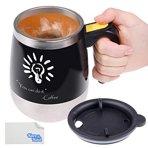 Self stirring coffee mug - Automatic mixing stainless steel cup - To stir your coffee, tea, hot chocolate, milk, protein shake, bouillon, etc. - Ideal for office, school, gym, home - 400 ml / 13.5 oz