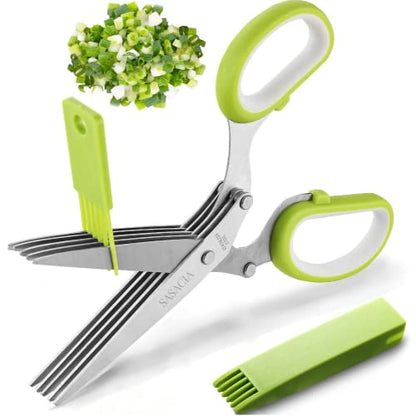 PRODUCTO 127 Juego de tijeras para hierbas  con 5 cuchillas y cubierta, fantásticos utensilios de cocina para cortar lechuga rallada, cilantro fresco, cebolla verde fresca, etc. También se puede utilizar para cortar papel.