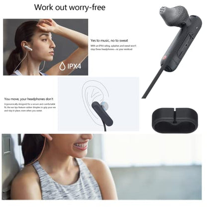 Sony Auriculares Bluetooth Extra Bass, Auriculares deportivos inalámbricos con micrófono/micrófono, IPX4 estéreo a prueba de salpicaduras, confort, gimnasio, correr, entrenamiento, hasta 8,5 horas de batería, negro (versión internacional)