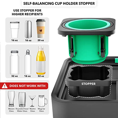 CouchConsole Bandeja original - Sofá Caddy para bebidas y refrigerios con reposabrazos, mesa con soporte para teléfono - Almacenamiento y organizador de control remoto de TV - para salas de estar, vehículos recreativos y automóviles, negro/verde