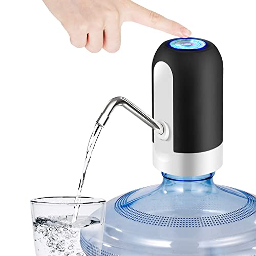 JOYHILL Dispensador de botella de agua de 5 galones, bomba de botella de agua con carga USB, bomba dispensadora de agua portátil para acampar (negro)