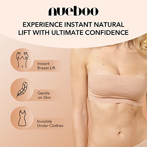 Nueboo Boob Tape + Nipple Covers, Breast Lift Tape- Instant Boob Lift & Control, Body Tape for all Clothing Types, Long-lasting Waterproof Bra Tape (Brown)