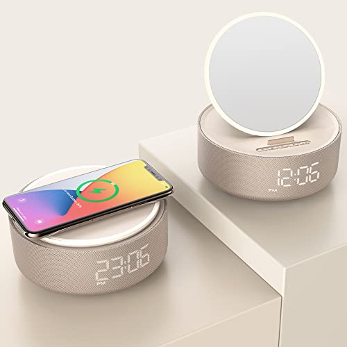 COLSUR Regalos de cumpleaños para mujeres, cargador de teléfono inalámbrico 6 en 1 con reloj despertador digital, luces de espejo con altavoz Bluetooth, luz nocturna, soporte para teléfono, regalos para adolescentes mamá