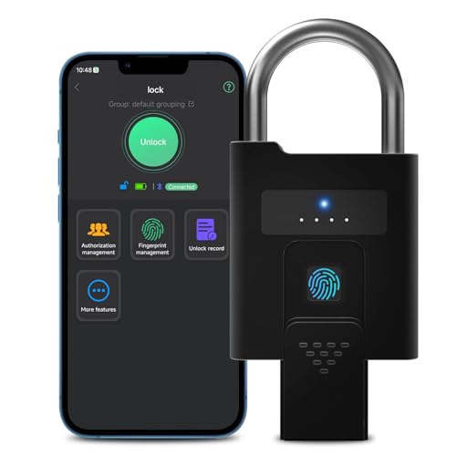 PRODUCTO 26 Candado de huellas dactilares de alta resistencia con copia de seguridad de llave, impermeable, Bluetooth, controlado por aplicación, biométrico, sin llave, cerradura electrónica inteligente para valla al aire libre gimnasio, casillero