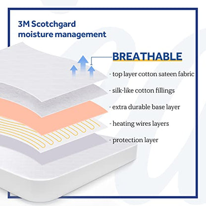 Sealy 3M Scotchgard Heated Mattress Pad | Quilted Cotton Electric Bed Warmer with 10 Heat Setting Dual Controller | 1-12 Hours Auto Shut Off | 17" Deep All Around Elastic Pocket, Queen