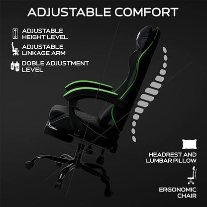 Titano Cobra Elite Silla para juegos con reposapiés, diseño cómodo con asiento acolchado de cuero, ruedas 360 con soporte para el cuerpo totalmente reforzado con acero, negro/verde