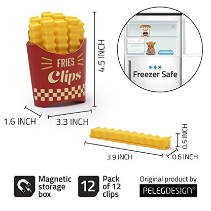 Clips para papas fritas: 12 lindos clips para bolsas con forma de papas fritas para sellar paquetes de alimentos abiertos | Divertidos clips para bolsas de comida en una caja magnética para tenerlos siempre a mano | Lindos accesorios de cocina