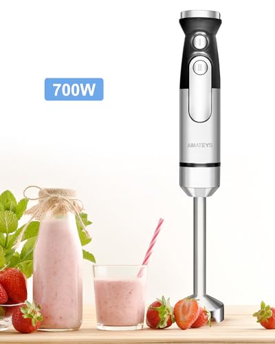 PRODUCTO 603 Amateys Batidora de inmersión, batidora de mano de 700 W con motor de cobre pesado, batidora de cocina de velocidad infinitamente variable, batidora de batidos de acero inoxidable desmontable, para sopa, puré, zumo de comida para bebés