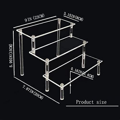 Elevadores de exhibición de acrílico, soporte de exhibición transparente, mini estante pequeño, soporte para magdalenas de 3 niveles para alimentos, postres, organizador de perfumes, colecciones de juguetes, productos cosméticos, de mesa (9 x 8 x 6plg)