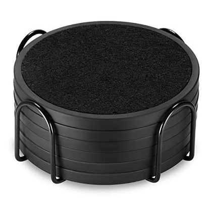 Posavasos absorbentes para bebidas con soporte, 6 paquetes, posavasos de silicona con inserto de fieltro suave, negro (posavasos con soporte, negro)