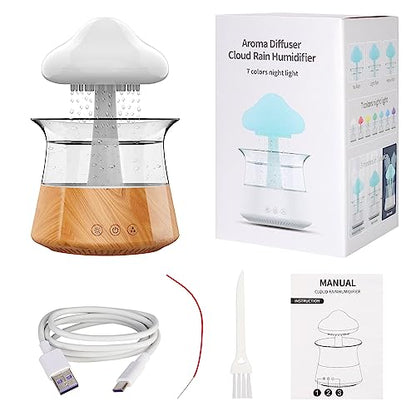 Humidificadores de lluvia en la nube para dormitorio y habitación grande - Difusor de aceite esencial con luces LED de 7 colores - Cobertura para toda la casa - Apagado automático - Puede funcionar hasta 8-10 días con agua llena (grano de madera)