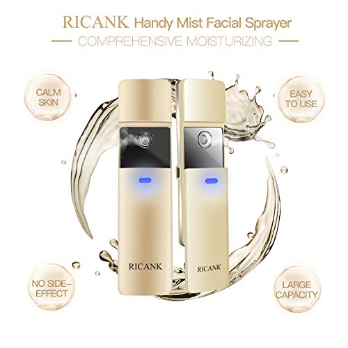 RICANK Nano Mister Handy Nano Cool Mist Spray Facial Mister Sliding Hydrating Facial Mini Nano Steamer Eyelash Extensions Moisturizing Face Mister Sprayer Atomization Skin Care Instrument Rose Gold