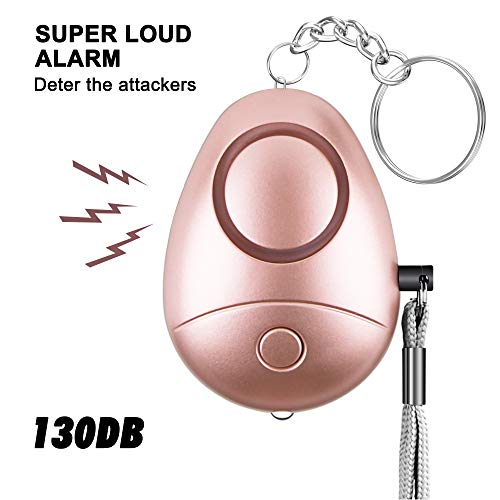 Alarma personal, alarma personal de seguridad de sonido seguro para mujeres, niños, ancianos, alarma personal segura de emergencia con linterna LED, llavero, alarma de seguridad y autodefensa, canción de sirena de 130 dB (oro rosa)