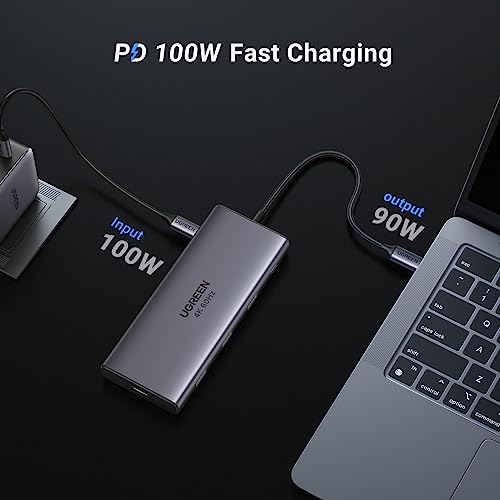 PRODUCTO 174 UGREEN Revodok Pro 109 USB C Hub 9 en 1 10Gbps USB C 3.2 y USBA 3.2 4K 60Hz HDMI, suministro de energía de 100W, lector de tarjetas SD/TF Gigabit Ethernet para MacBook Pro/Air, iPhone 15 Pro/Pro Max, Thinkpad y más.