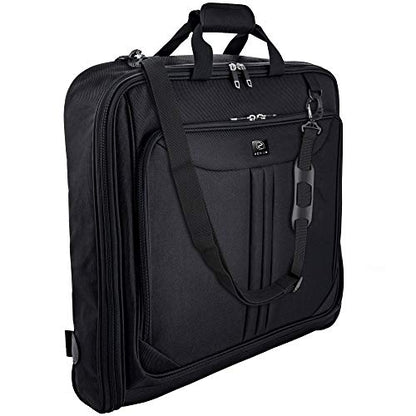 ZEGUR Suit Carry On Garment Bag for Travel & Business Trips With Shoulder Strap and Rolling Luggage Attachment Point - Black