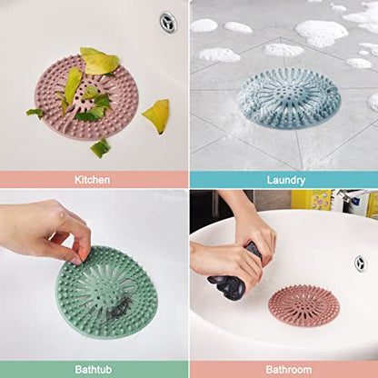 Hair Catcher Durable Silicone Hair Stopper Shower Drain Covers Easy to Install and Clean Suit for Bathroom Bathtub and Kitchen, Pack of 5