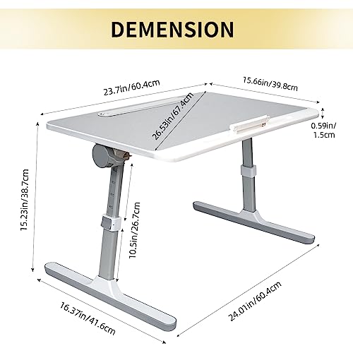 RAINBEAN Escritorio para computadora portátil, mesa de cama portátil, escritorio para computadora portátil con luz LED y cajón, soporte ajustable para computadora portátil para cama/sofá/estudio/lectura-blanco