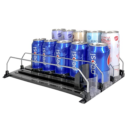 MZY LLC Soda Can Organizer for Refrigerator, Self-Pushing Drink Organizer for Fridge, Width Ajustable Drink Dispenser for Fridge Glide, Holds up to 15 Cans (12-20oz)