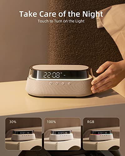 EZVALO 6 in 1 Digital Alarm Clock,Bedside Clock Radio with Fast Wireless Charging 15W, Bluetooth Speaker,Dual Alarm for Heavy Sleepers,FM Radio,12/24H&Snooze,USB Charger,Countdown Timer,RGB Mode