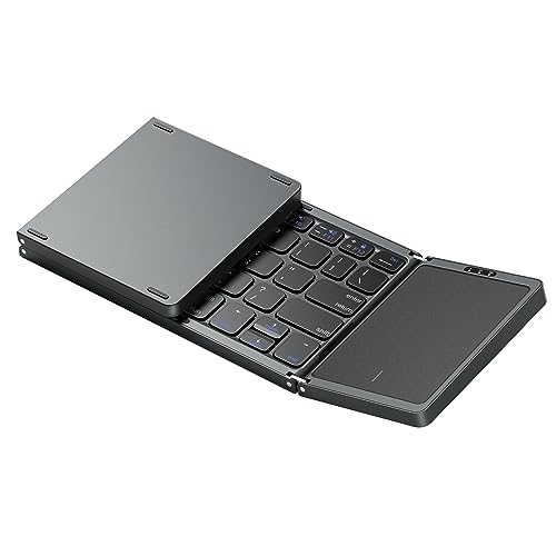 OMOTON Teclado Bluetooth plegable con panel táctil, teclado plegable inalámbrico, multidispositivo y recargable, teclado portátil de viaje para iPad, iPhone, Android, Windows portátil, escritorio, tableta y PC