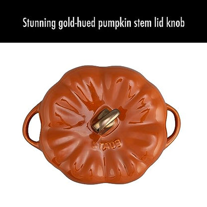 PRODUCTO 23 STAUB Calabaza pequeña de cerámica de 0,75 cuartos de galón, apta para horno y estufa hasta 572 °F, plato de calabaza, caramelo para hornear naranja quemado