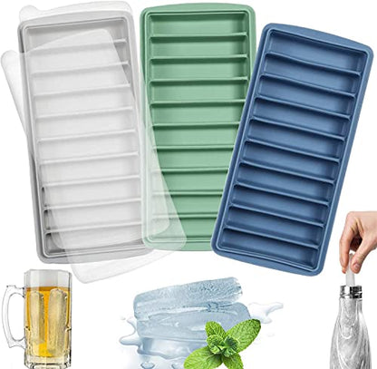 LessMo 3 Piezas Bandeja para Cubitos de Hielo, Bandeja Larga de Silicona con Tapa, Barra Estrecha Rectangular, Reutilizable, Flexible, Fácil Liberación, para Botellas Deportivas de Boca Pequeña, Botellas de Jugo, Cócteles