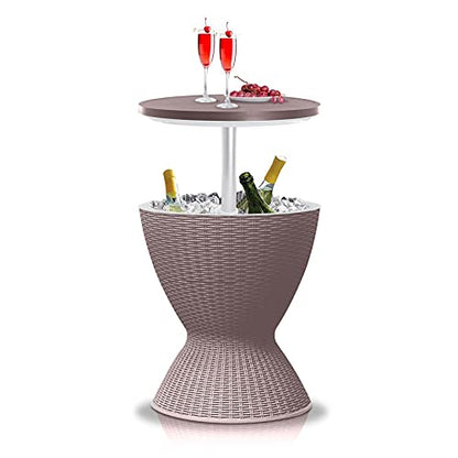 PRODUCTO 144 SereneLife Mesa de bar para exteriores, enfriador de cerveza y vino de 7,5 galones, muebles de patio y mesa auxiliar para jacuzzi, enfriador de bebidas, barra de hielo resistente a todo tipo de clima, patio estilo ratán, barra de cócteles