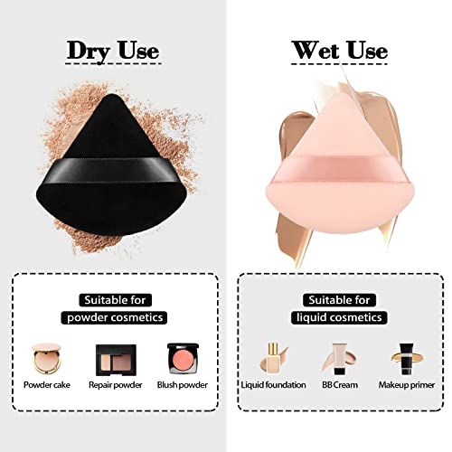 12 esponjas de maquillaje triangulares en polvo, hechas de terciopelo súper suave, diseñadas para contorno, ojos y esquinas, recipiente para mezclar base Beauty Blender. (Negro y Beige)