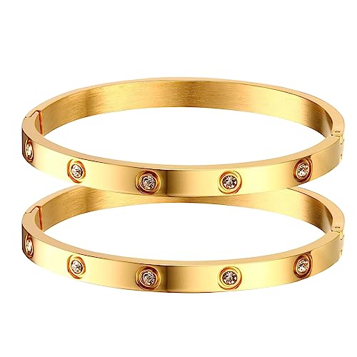 Pulseras de oro para mujer – 2 piezas chapadas en oro de 18 quilates con circonita cúbica de amor, pulsera de amistad de cristal, joyería, fiesta de boda, Navidad, día de San Valentín, regalos de cumpleaños para su novia, hermana, hija