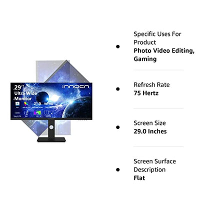 INNOCN 29C1F-D Monitor ultraancho de 29" USB tipo C 21:9 Pantalla IPS WFHD 2560 x 1080P 350Nits 99% sRGB DP HDMI Monitor de computadora, 75 Hz, pantalla dividida, altura/pivote ajustable, montaje en pared