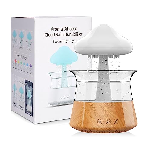 Humidificadores de lluvia en la nube para dormitorio y habitación grande - Difusor de aceite esencial con luces LED de 7 colores - Cobertura para toda la casa - Apagado automático - Puede funcionar hasta 8-10 días con agua llena (grano de madera)