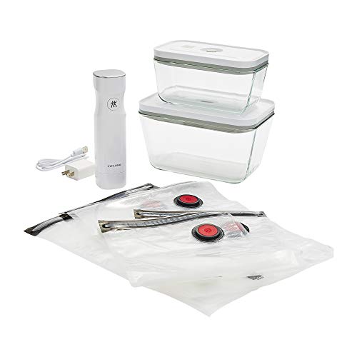 PRODUCTO 332 ZWILLING Fresh & Save Juego de iniciación de máquina selladora al vacío de 7 piezas, bolsas Sous Vide, preparación de comidas, recipientes herméticos para almacenamiento de alimentos de vidrio