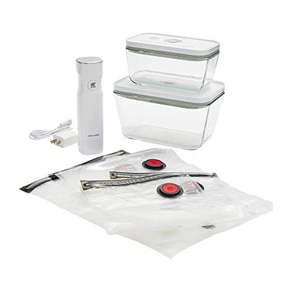 PRODUCTO 332 ZWILLING Fresh & Save Juego de iniciación de máquina selladora al vacío de 7 piezas, bolsas Sous Vide, preparación de comidas, recipientes herméticos para almacenamiento de alimentos de vidrio