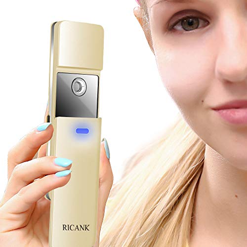 RICANK Nano Mister Handy Nano Cool Mist Spray Facial Mister Sliding Hydrating Facial Mini Nano Steamer Eyelash Extensions Moisturizing Face Mister Sprayer Atomization Skin Care Instrument Rose Gold