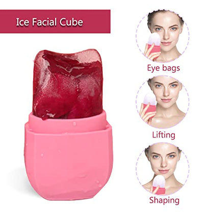 Ice Roller for Face and Eye ,Upgrated Diamond Ice Face Roller,Facial Beauty Ice Roller Skin Care Tools, Ice Facial Cube, Gua Sha Face Massage, Silicone Ice Mold for Face Beauty (Red)