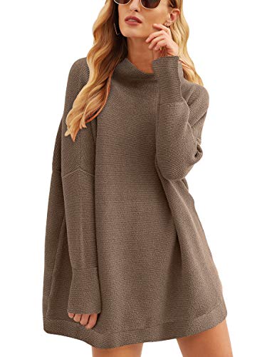 ANRABESS Suéter para Mujer 2023 Otoño Casual Suelto De Gran Tamaño Suéteres De Cuello Alto Vestido De Manga Larga Holgado Slouchy Punto Grueso Acogedor Cálido Invierno Jersey Túnica A277doukou-S