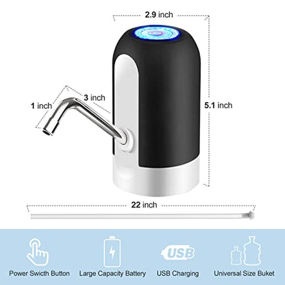 JOYHILL Dispensador de botella de agua de 5 galones, bomba de botella de agua con carga USB, bomba dispensadora de agua portátil para acampar (negro)