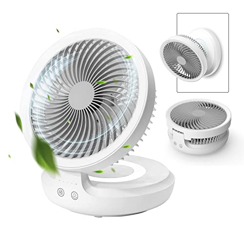 EDON Ventilador de mesa, ventilador de escritorio con batería recargable con oscilación automática 90 plegable, ultra silencioso, luz de 4 velocidades, ventilador circulador de aire portátil con gancho, dormitorio, hogar, escritorio