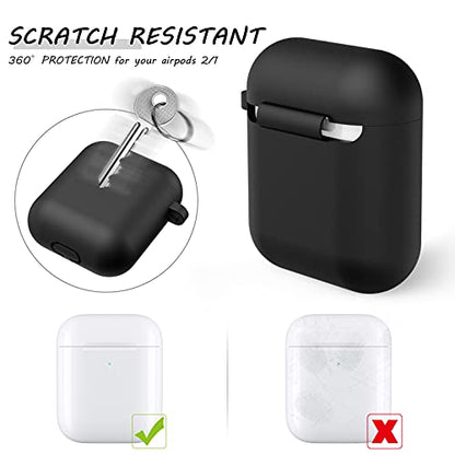 LELONG Compatible con Funda AirPods, Funda Protectora de Silicona Suave con Llavero Compatible con Apple AirPods 2nd 1st Estuche de Carga Hombres Mujeres [LED Frontal Visible] Negro