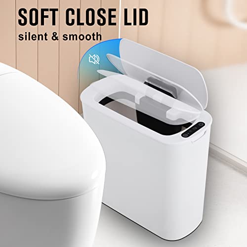 Cesun Papelera automática con sensor de movimiento para baño con tapa, cubo de basura sin contacto de 2,6 galones, cubo de basura delgado de plástico inteligente, pequeño cesto de basura blanco para inodoro, oficina, RV, dormitorio, sala de estar