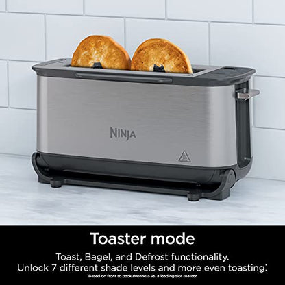 Ninja ST101 Foodi Tostadora plegable 2 en 1, capacidad para 2 rebanadas, horno tostador compacto, máquina para hacer refrigerios, recalentar, descongelar, 1500 vatios, acero inoxidable