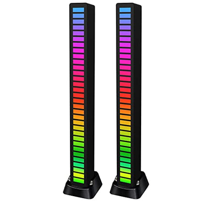 Barra de luz de control de sonido RGB, barra de luz de ritmo activada por sonido inalámbrica, barra de luz LED ambiental recargable de 32 bits con nivel de música colorido activado por voz para coche, sala de juegos, fiesta, DJ, escritorio (2 paquetes)