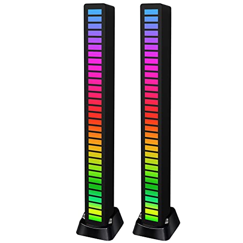 Barra de luz de control de sonido RGB, barra de luz de ritmo activada por sonido inalámbrica, barra de luz LED ambiental recargable de 32 bits con nivel de música colorido activado por voz para coche, sala de juegos, fiesta, DJ, escritorio (2 paquetes)