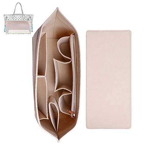 Doxo Organizador de bolso, bolsa de fieltro, ajuste L Speedy 30 Neverfull PM y base Shaper, juego de 2 piezas (combinación beige mediana)