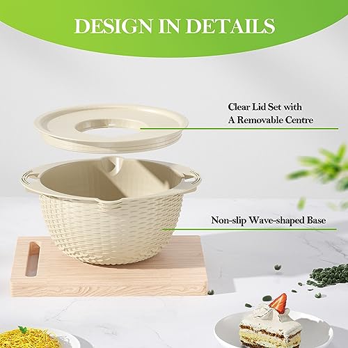 PRODUCTO 237 Colador 4-1 con juego de tazones para mezclar - para cocina, alimentos, colador de pasta y arroz, limpiador de frutas, lavado de verduras, centrifugador de ensaladas, artículos esenciales para el apartamento y el hogar - Beige